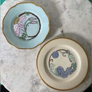 Pair of Antique Art Nouveau Floral Plates - Handpainted and Signed JS Launtz